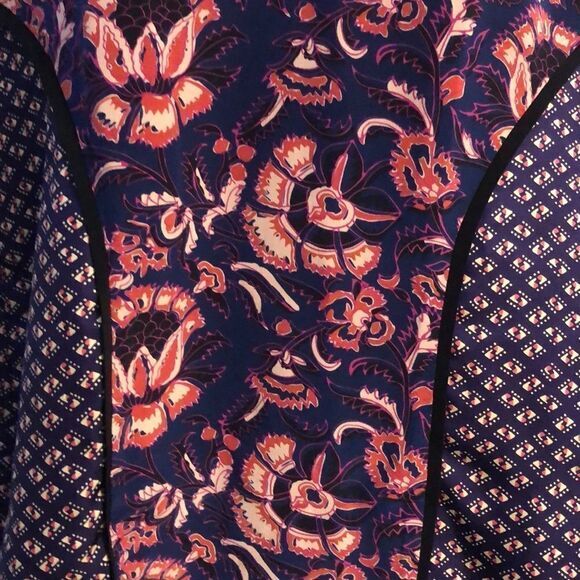 Veronica Beard blouse Sz 0 100% silk plum floral batik print seamed long sleeve - Picture 5 of 10